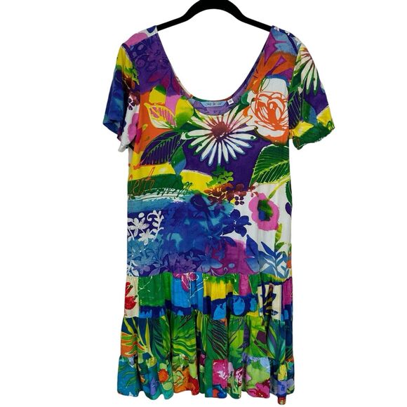Jams World Hattie Dress Women Small Tiered Ruffle Amethyst Floral Tropical Artsy